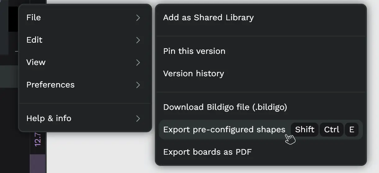 Export main menu